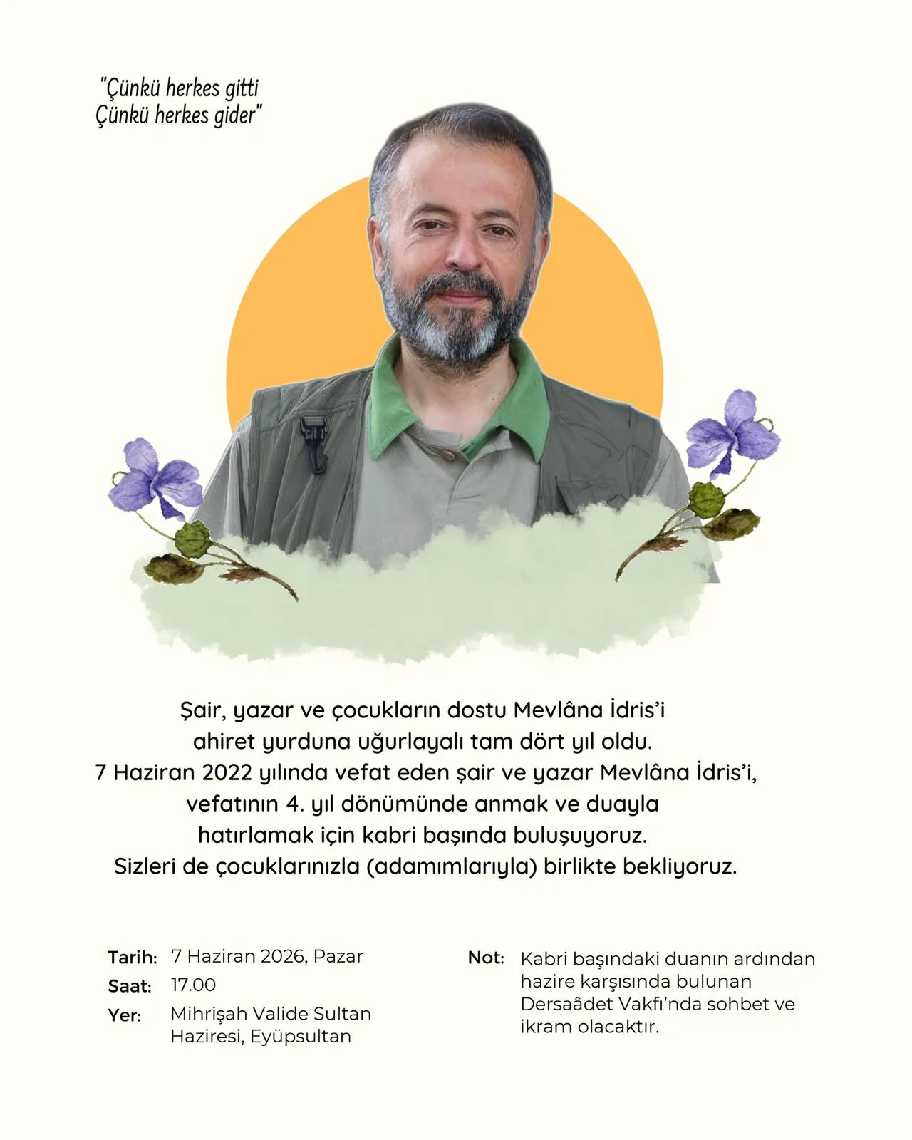 Şair ve Yazar Mevlâna İdris, Vefatının 4. Yılında Kabri Başında Anılacak